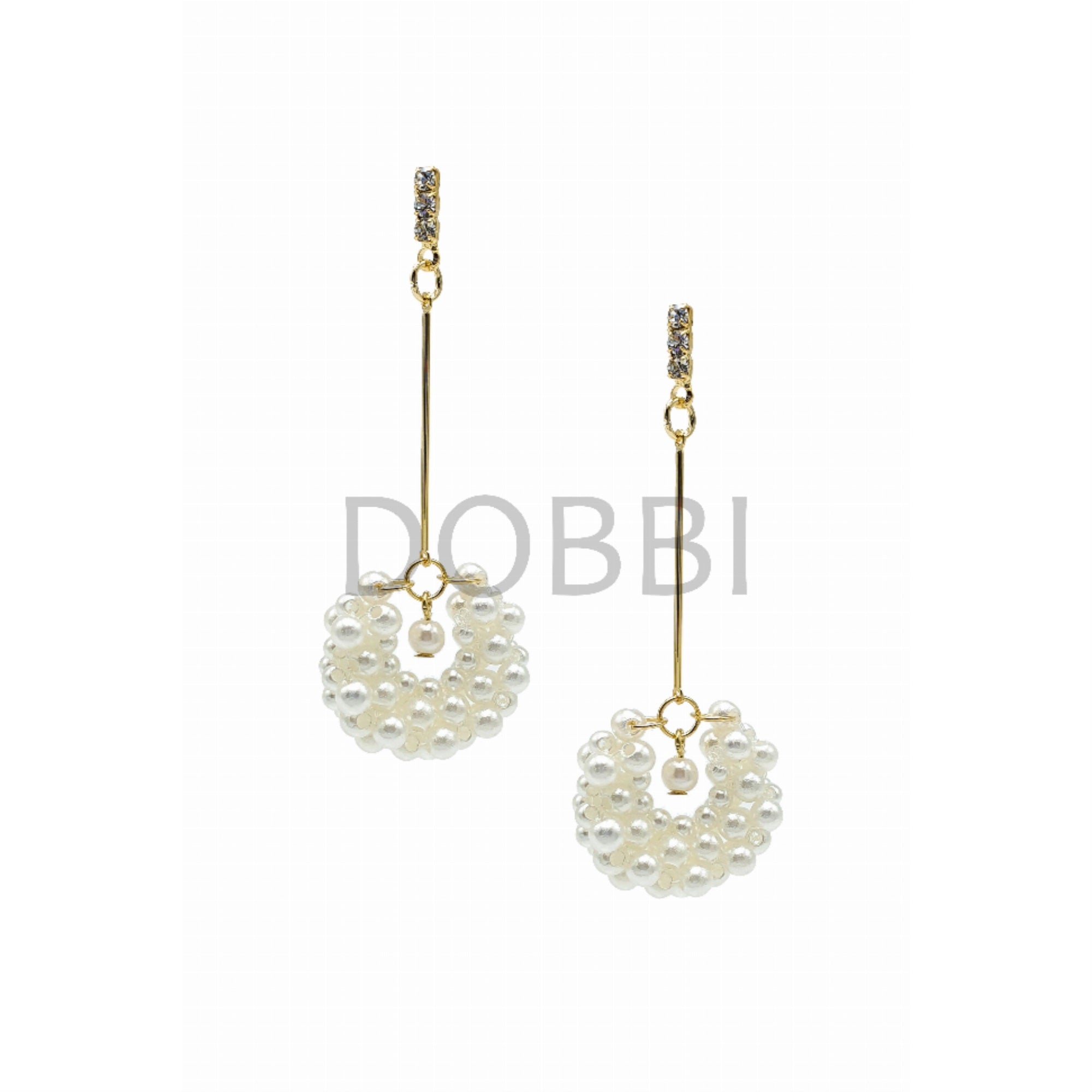 Cubic Lined Fresh Water Pearl Drop Earrings