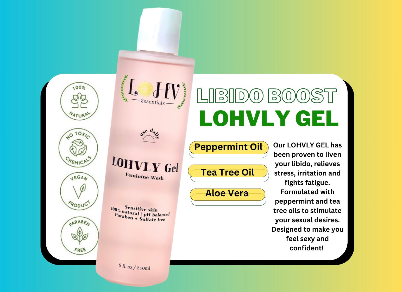 3 Step Kit For A Healthy Clean Yoni: YONI GEL pH Balance Wash + LOHVLY GEL Strawberry Flavored Relaxation Wash + LOHV Rose Oil Prevent Ingrown Hairs, Bumps, Sooth & Moisturizing Bikini Line.
