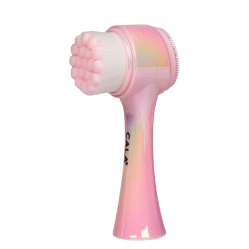 CALA DualAction Facial Cleansing Brush, Iridescent Pink, Soft Silicone and Microfine Bristles