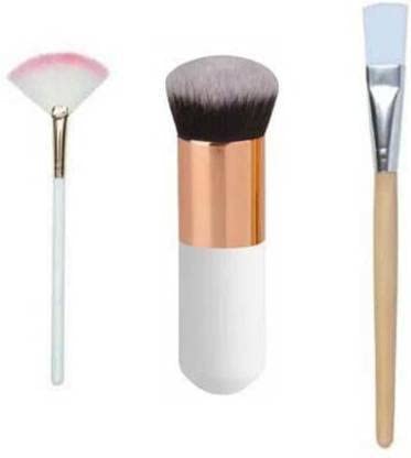 Datnasayad Combo Of Fan Brush For Face Makeup Highlighter & Foundation Brush & Face Pack Brush (Pack Of 3)