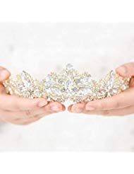 Aukmla Queen Crowns and Tairas Gold Crystal Crown Wedding Costume Headpeice Headband Hair Accessories for Women and Girls (Gold)