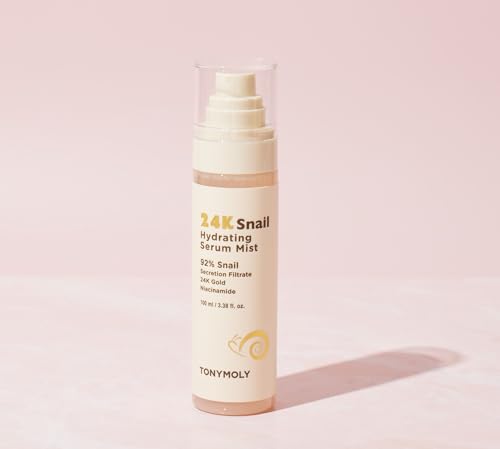 Tonymoly 24K Snail Hydrating Serum Mist, 92% Snail Mucin, Hydrating, Moisturizing Toner Serum Mist, Korean Skincare, 3.38 Oz