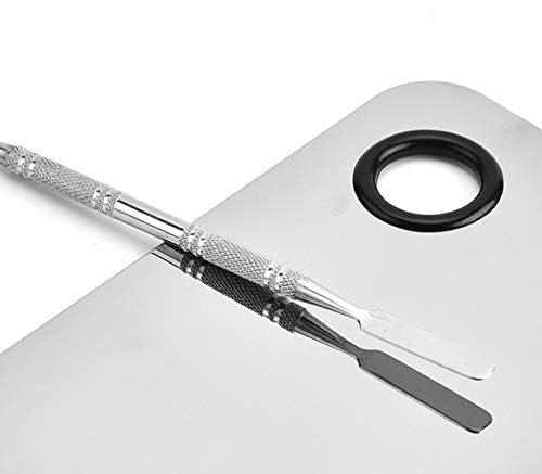 Sinen Stainless Steel Makeup Palette with Spatula Tool, 6x4 Inch, Silver - Ideal for Nail Art, Eye Shadow, and Pigment Blending