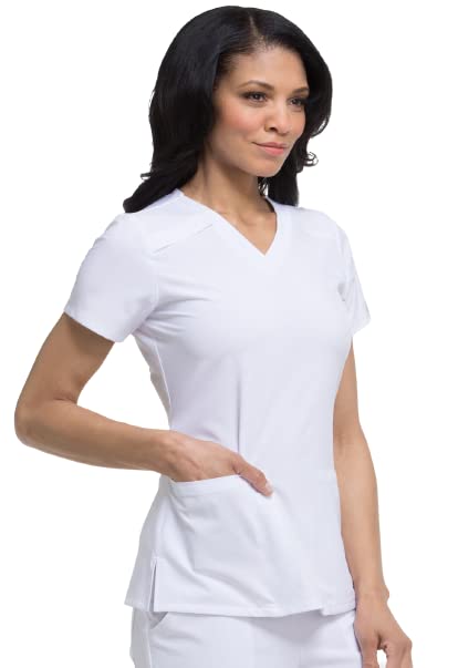 Dickies EDS Essentials Scrubs, V-Neck Womens Tops with Four-Way Stretch and Moisture Wicking DK615, XL, White