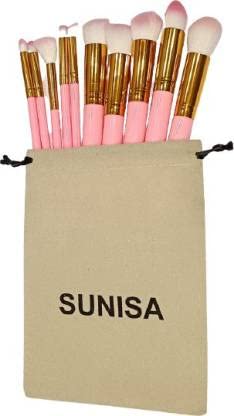 Sunisa Soft Bristle Light Weight 10 Pink Makeup Brushes Set With Storage Pouch  (Pack Of 10)