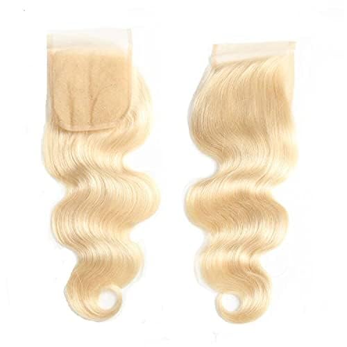 Qthair 14A Brazilian Blonde #613 Body Wave 4X4 Lace Closure Transparent Lace Frontal Closure 12Inch 100% Blonde Human Hair Body