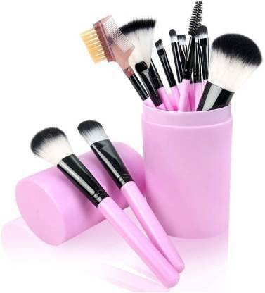 Sunisa Soft Pink Synthetic Bristle Makeup Brushes Set Of 12 With Case  (Pack Of 13)