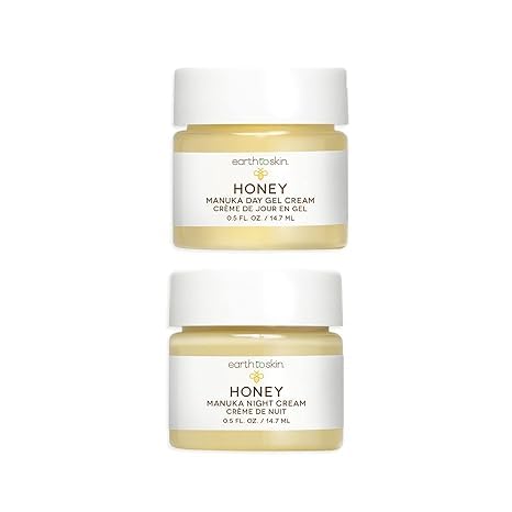 Earth To Skin Honey Manuka Mini Duo Set Day Gel Cream (0.5 Fl Oz) and Night Cream (0.5 Fl Oz) with Hyaluronic Acid & Vitamin E, 