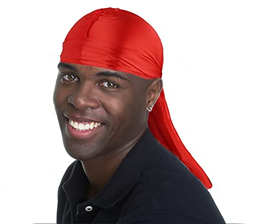 DURALA 3PCS Silky Durag Pack for Men - Satin Doo Rag for Waves - Red, White, Black - Model RWB-C2 - 3 Count