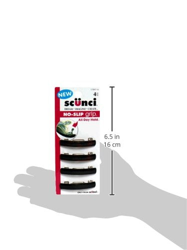 Scunci No Slip No Damage Barrette, 4 Count, Rubber, Black, Unisex, Model: thomaswi