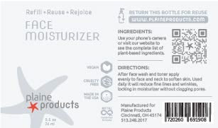 Plaine Products Eco-Friendly Face Wash And Face Moisturizer - Sensitive Skin, 2.7 Oz (Refillable Bottle With Pump)