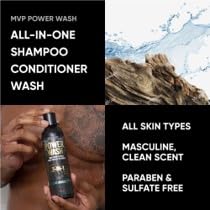 Derm Dude 3-in-1 Power Wash - Shampoo, Conditioner, and Body Wash for Men - Natural Coconut Oil and Aloe Vera, Gentle on Skin, P