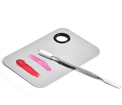 Sinen Stainless Steel Makeup Palette with Spatula Tool, 6x4 Inch, Silver - Ideal for Nail Art, Eye Shadow, and Pigment Blending