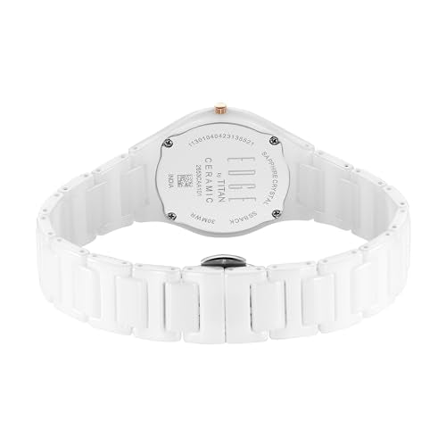 Edge Titan Ceramic Dress with Diamonds Quartz Analog Ceramic Strap Watch for Women, White, Modern