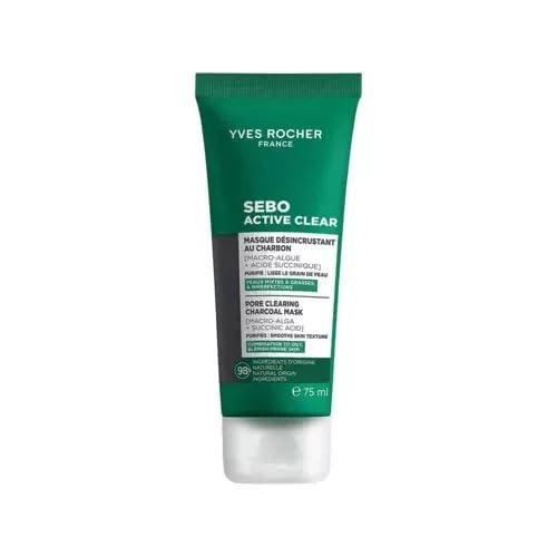 Yves Rocher Sebo Active Clear Porecleansing Mask Charcoal Women Day Care Hydration All Skin Types  75 ml / 2.5 flOz