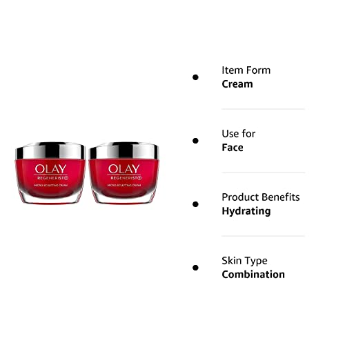 Olay Regenerist Plus Micro Sculpting Cream, Pack of 2, 1.7 Ounce - Anti-Aging Moisturizer for Firmness and Hydration