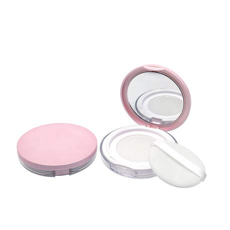 Plastic Loose Powder Compact Container With Velvet Powder Puff Mirror And Elasticated Net Sifter,Empty Reusable Powder Box, 5G P