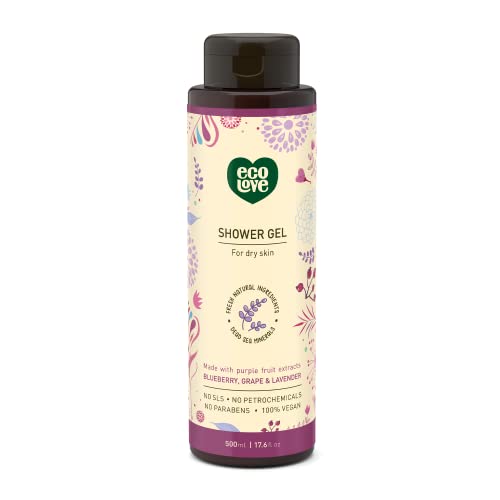 Ecolove - Natural Moisturizing Body Wash For Dry Skin - Organic Blueberry, Grape & Lavender - No Sls Or Parabens - Vegan And Cru