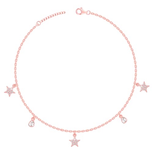 Giva 925 Silver Rose Gold Starry Charm Anklet,Single | Anklets For Women And Girls | With Certificate Of Authenticity And 925 St