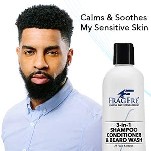 Fragfre Shampoo Conditioner And Beard Wash For Men, 12 Oz - Unscented, Sensitive Skin, 3 In 1 Hair And Beard Cleansing And Condi