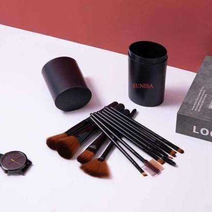 Sunisa Black Soft Synthetic Bristles Makeup Brushes Set Of 12 With Storage Case  (Pack Of 13)