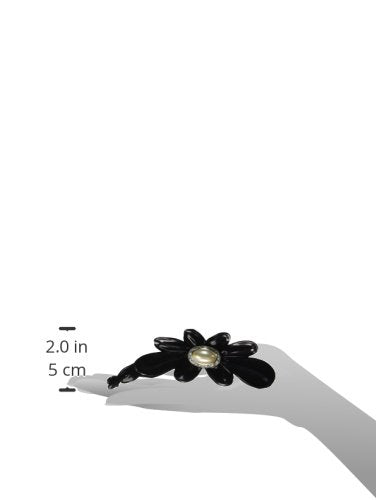 Caravan Hand Decorated with Large Oval Pearl and Swarovski Crystal Stones on Black Flower Banana 2 Sided, .65 Ounce