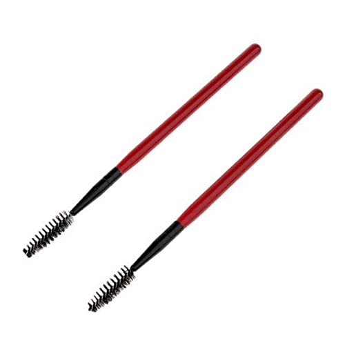 Ujeavette 2X2Pcs Reusable Nylon Mascara Wands Makeup Eyelash Extension Brush Wood Handle Red