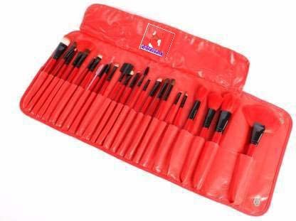 Sunisa Soft Red Synthetic Bristle Makeup Brushes Set Of 24 With Cover  (Pack Of 24)