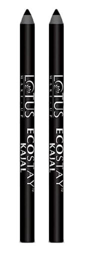 Lotus Make-Up Ecostay Kajal Pencil Stick | Waterproof | Smudge Proof | Long Lasting | 1.2G (Black, Pack Of 2)