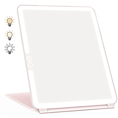 Weily Portable Travel Makeup Mirror With 72 Led Lights, Touch Screen Three Colors Dimmable Lighted Mirror, 2000 Mah Usb Recharge