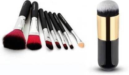 Sunisa Black 7 Pcs Soft Pink Makeup Brushes Set And 1 Black Foundation Brush For Womens & Girls  (Pack Of 7)