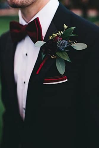 AWAYTR Mens Pre Tied Bow Ties for Wedding Party Fancy Plain Adjustable Bowties Necktie (Dark Red)