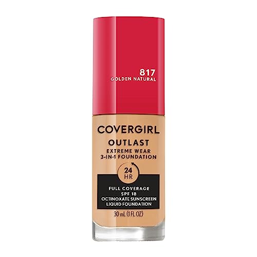 Covergirl Outlast Extreme Wear 3-In-1 Full Coverage Liquid Foundation, Spf 18 Sunscreen, Golden Natural, 1 Fl. Oz.