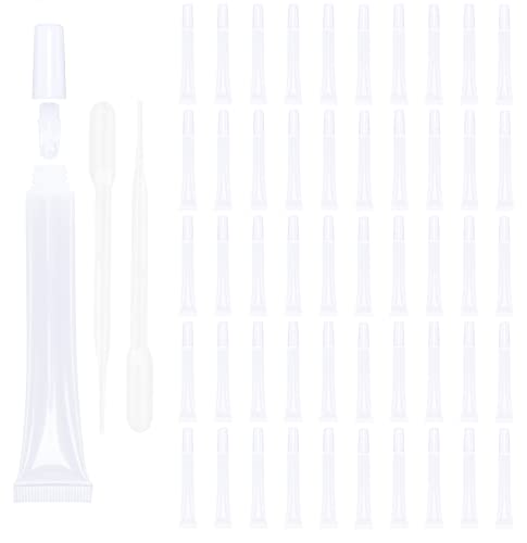 50 PCS Empty long slim 15ml squeeze lip gloss tube lip oil soft tubes with Syringes (white lid)