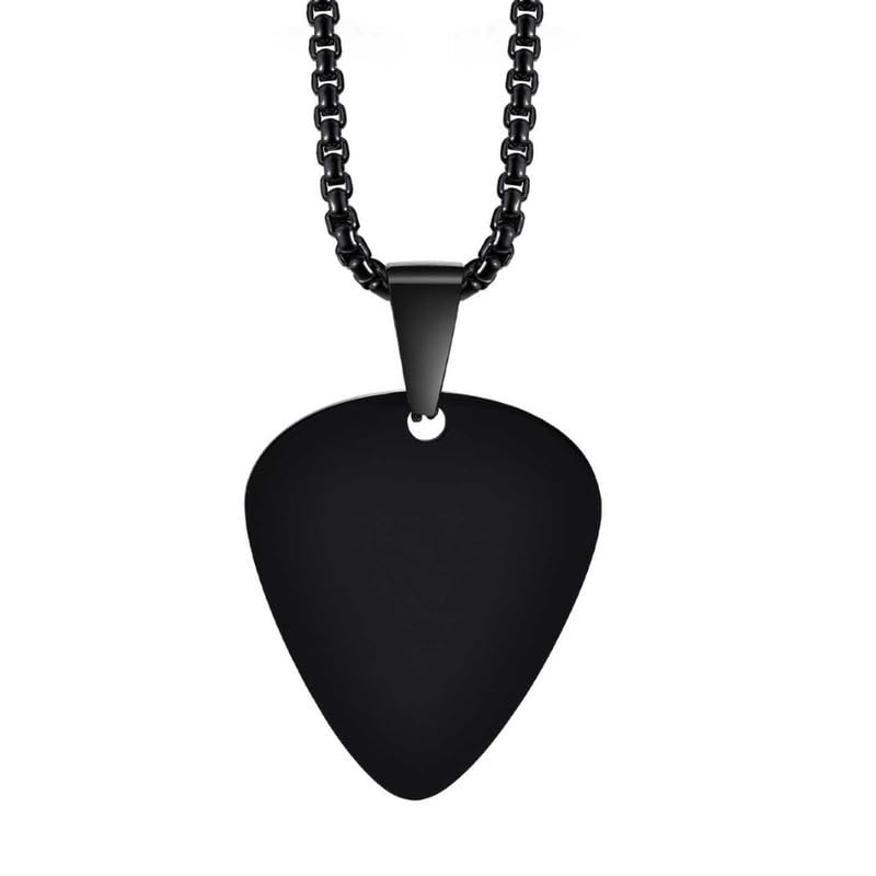 Carl Vinson Stainless Steel Guitar Pick Pendant Necklace For Men And Women, Titanium Steel Chain | Black