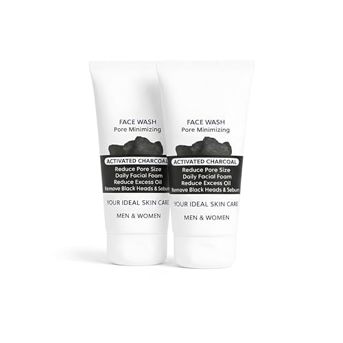 Activated Charcoal Face Wash, Pore Minimizing Daily Facial Foam, Reduces Excess Oil And Blackheads, For Men And Women, 2 Pack