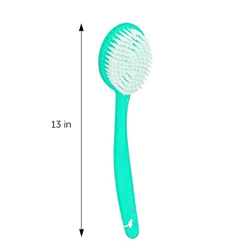 Decorrack Bath Brush With Bristles, Long Handle For Exfoliating Back, Body, And Feet, Bath And Shower Scrubber, Green (1 Pack)