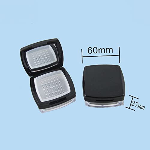 2Pcs 10Ml Empty Square Make-Up Loose Powder Container Case With Mirror Sifter And Black Lid Portable Compact Glitter Powder Foun
