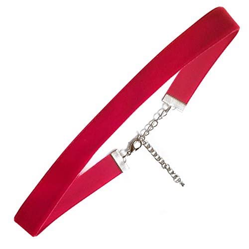 (Red) Classic Handmade Velvet choker, Vintage Necklace for Women with Extension, Perfect for Christmas, Halloween, Valentine's D