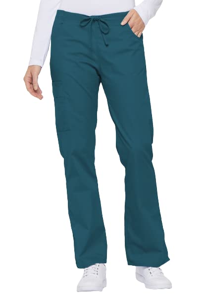Dickies Womens Signature Mid Rise Drawstring Scrubs cargo Pant, caribbean Blue, X-Small Petite