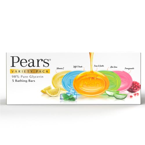 Pears Variety Pack Bathing Soap Bar 125 G (Pack Of 5) With Glycerin For Glowing Skin & Body  Paraben Free, For Men & Women