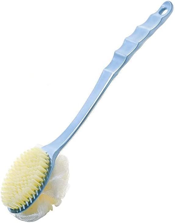 2 in 1 Back Body Bath Brush with Bristles and Loofah Back Scrubber with Curved Long Handled for Skin Exfoliating Bath Massage Br