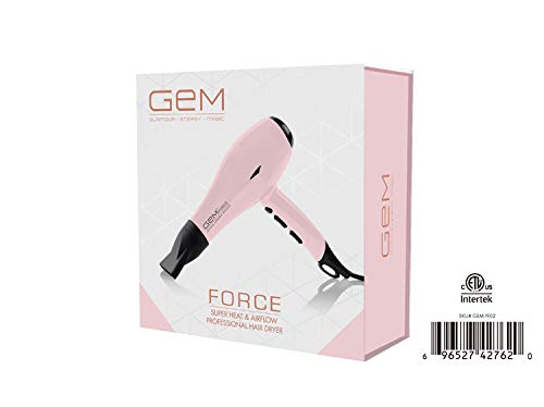 Gem Force Hair Dryer - Intense Ionic Ceramic, Baby Pink, 1 Count, Model GEM1902