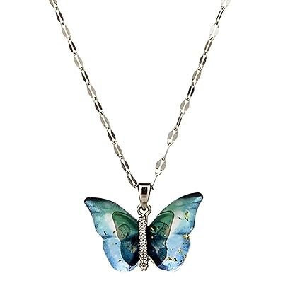 Meenaz Butterfly Pendant Necklace For Women & Girls Stylish Blue Silver Necklace | Neck Chain | Locket | Modern Design | Birthda