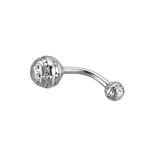 Gadgetsden Surgical Steel Curved Barbell Belly Button Ring  Tribal Design Ball Ends  Hypoallergenic, Unisex Navel Piercing Jew