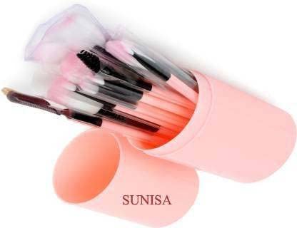 Sunisa Pink Soft Synthetic Bristle Makeup Brushes Set Of 12 Pcs With Storage Case  (Pack Of 13)