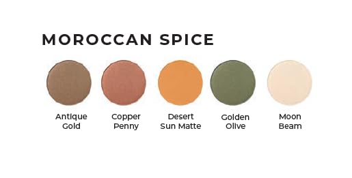 Pure Ziva Moroccan Spice Shimmer White, Olive Green, Gold, Copper Penny Red, And Light Matte Orange Vegan Eyeshadow Palette; Tal