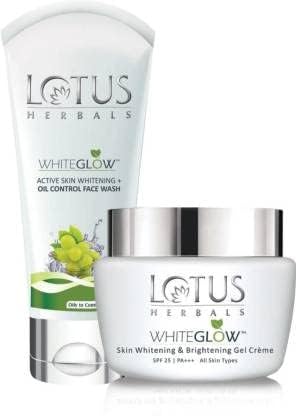 Lotus Herbals Whiteglow Skin Whitening & Brightening Gel Creme 40G With Active Skin Whitening Oil Control Face Wash 50G (2 Items