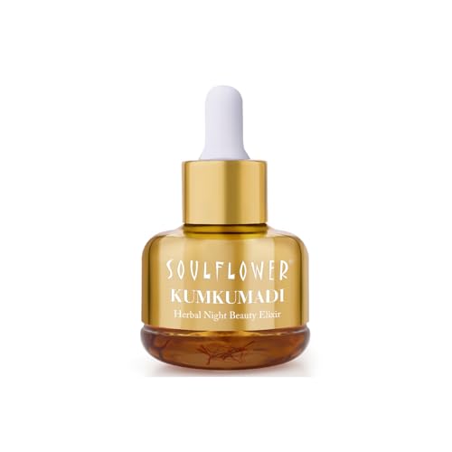 Soulflower Kumkumadi Tailam Oil  Pure and Organic Face Serum with Precious Oils of Saffron and Almond for Skin Moisturizing, Gl
