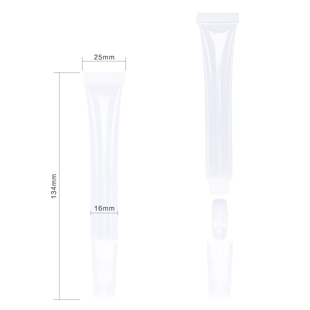 50 PCS Empty long slim 15ml squeeze lip gloss tube lip oil soft tubes with Syringes (white lid)